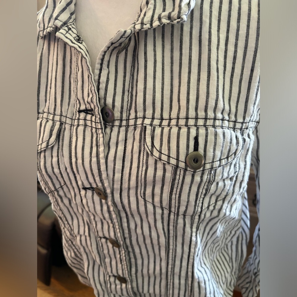 Chico’s Linen Striped Button Down - Picture 3 of 7